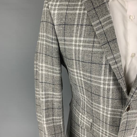 BLACK FLEECE Size 40 Light Grey Plaid Silk Blend Sport Coat - Picture 2 of 8